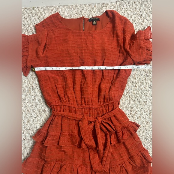 City Studio Ruffled Mini Dress in Bold burnt orange size XS - Picture 4 of 8